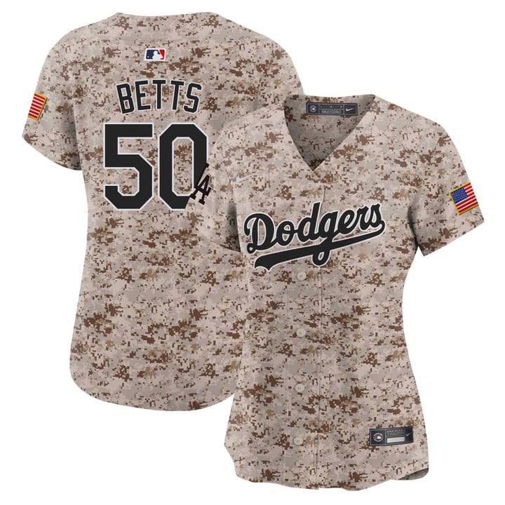 Women Los Angeles Dodgers #50 Betts Camo Stitched 2025 Jersey style 3